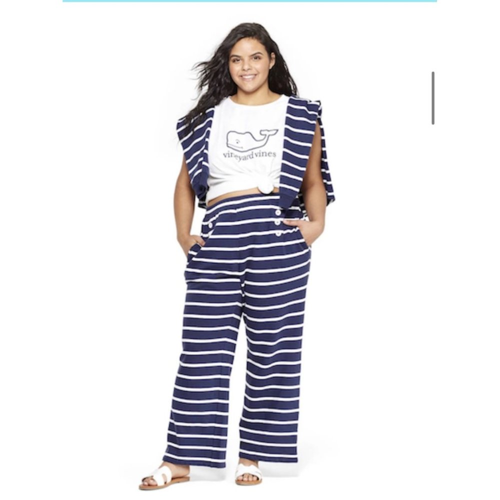 NWT Vineyard Vines For Target Womens Blue Sailor Nautical Striped Pants XL NEW - Picture 2 of 13